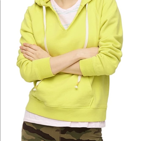 J. Crew Tops - J.Crew Garment Dyed V-Neck Lime Green Hoodie